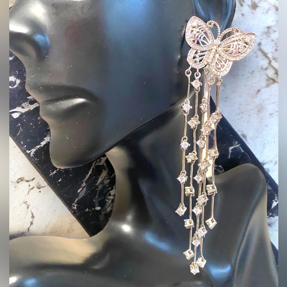GORGEOUS Sterling Silver 925 EXTRA LONGBUTTERFLY Dangle...